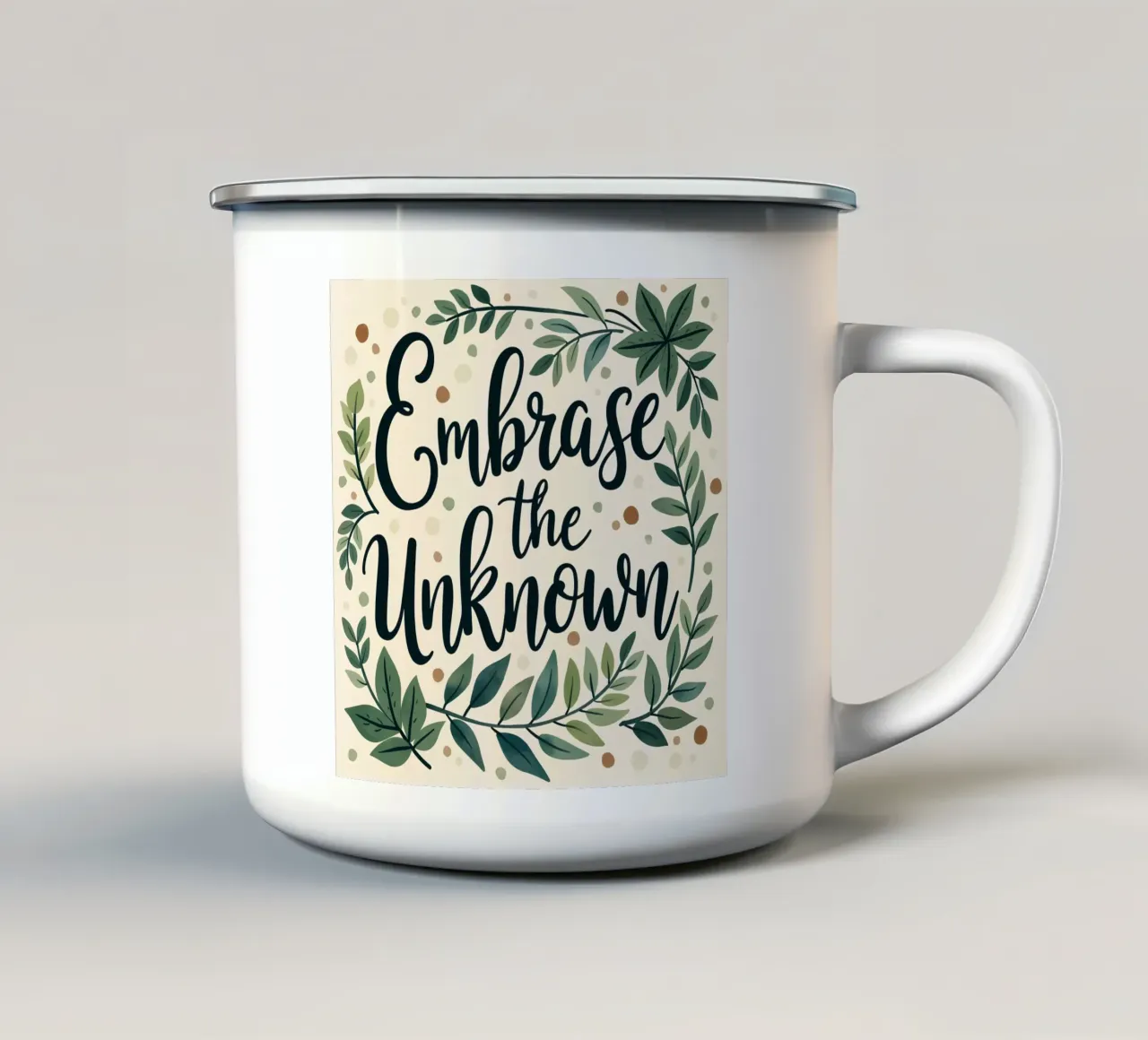 Abbracciare l'ignoto tazza in smalto da inspirational quote