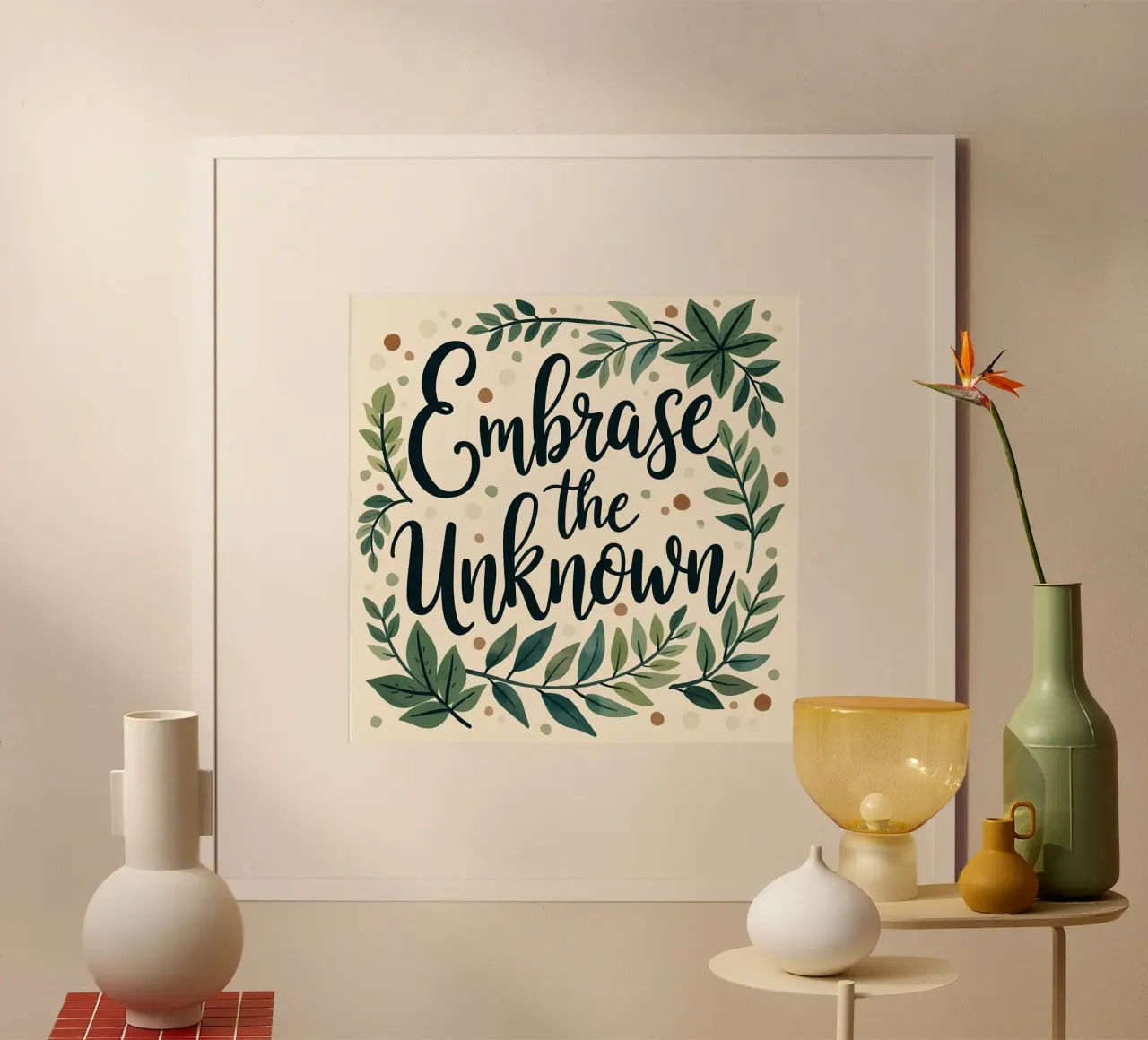 Umarme das Unbekannte Poster mit Aluminium Rahmen von inspirational quote