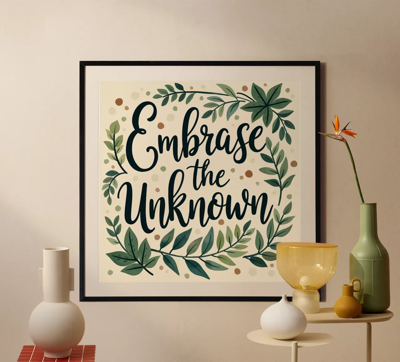 Umarme das Unbekannte Poster mit Aluminium Rahmen von inspirational quote