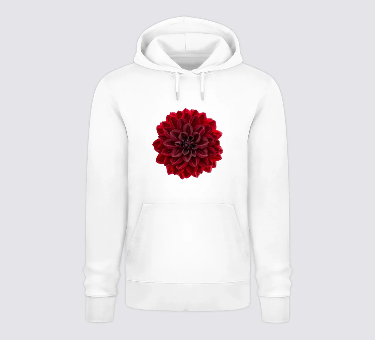 L'eleganza ridefinita: Dahlia rosso intenso di grande effetto felpa con cappuccio da Curious Collections by Marielle Leenders