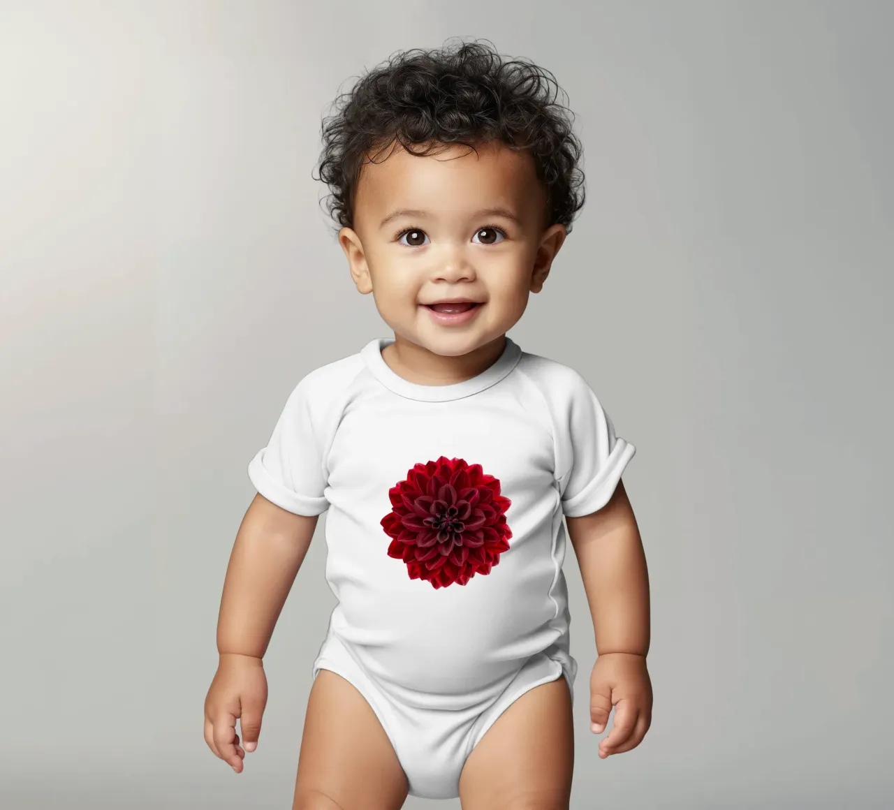 L'élégance redéfinie : Dahlia d'un rouge profond saisissant body bébé de Curious Collections by Marielle Leenders
