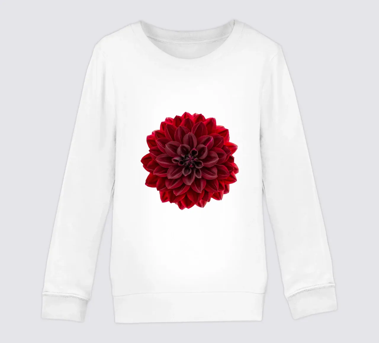 L'eleganza ridefinita: Dahlia rosso intenso di grande effetto felpa bambino da Curious Collections by Marielle Leenders