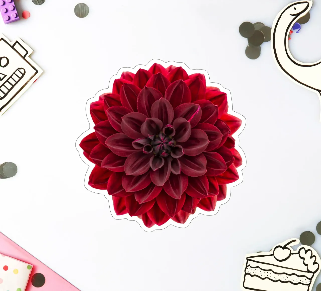 L'eleganza ridefinita: Dahlia rosso intenso di grande effetto adesivo da Curious Collections by Marielle Leenders