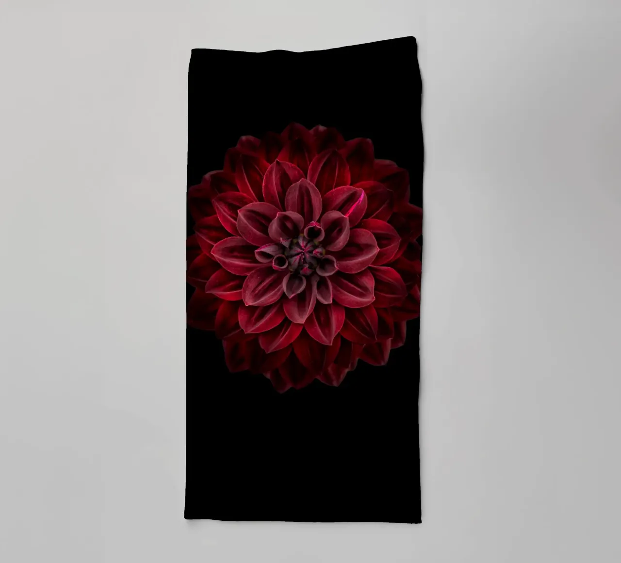 Elegance Redefined: Striking Deep Red Dahlia towel by Curious Collections by Marielle Leenders