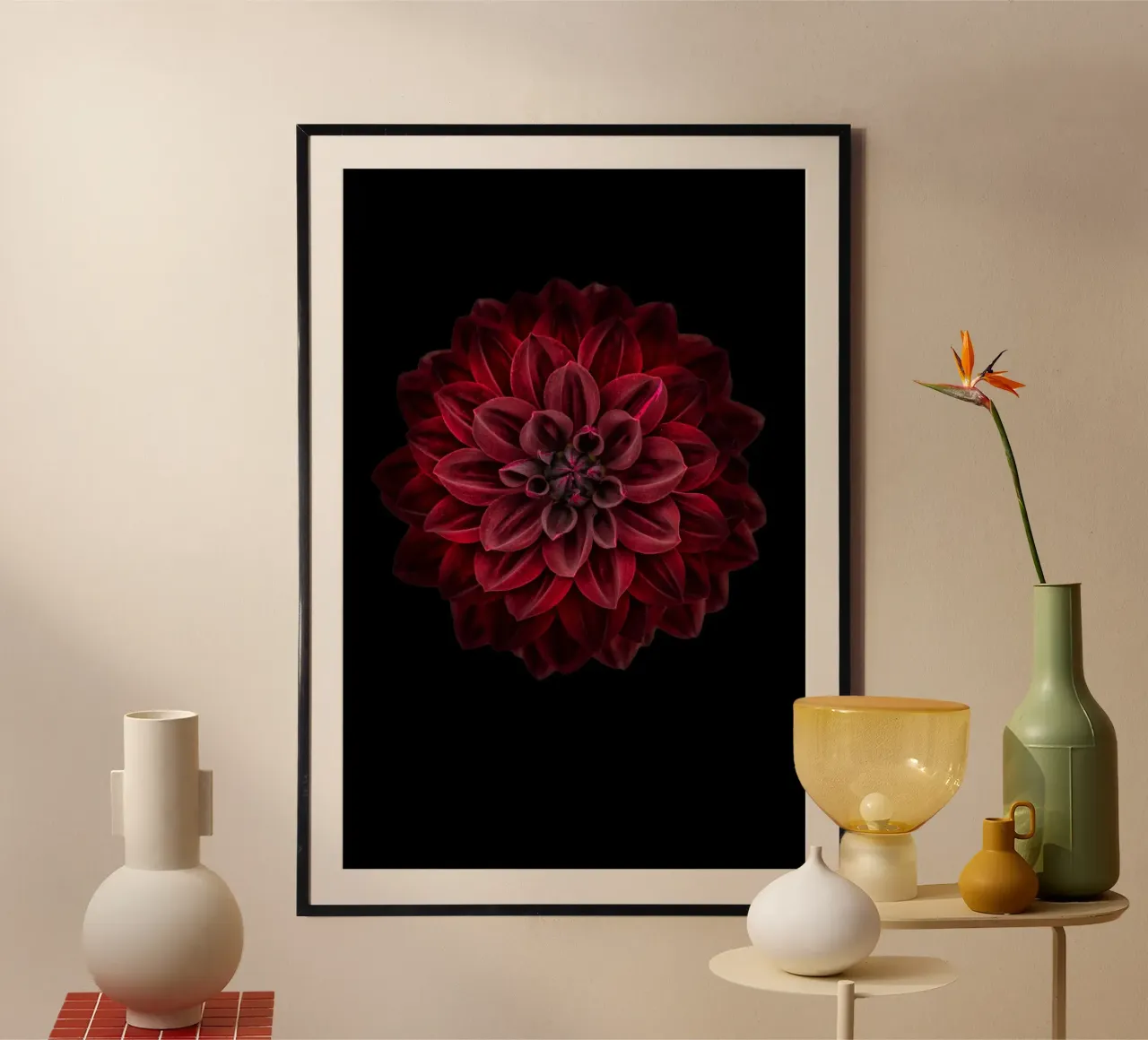 Elegance Redefined: Striking Deep Red Dahlia hahnemühle by Curious Collections by Marielle Leenders