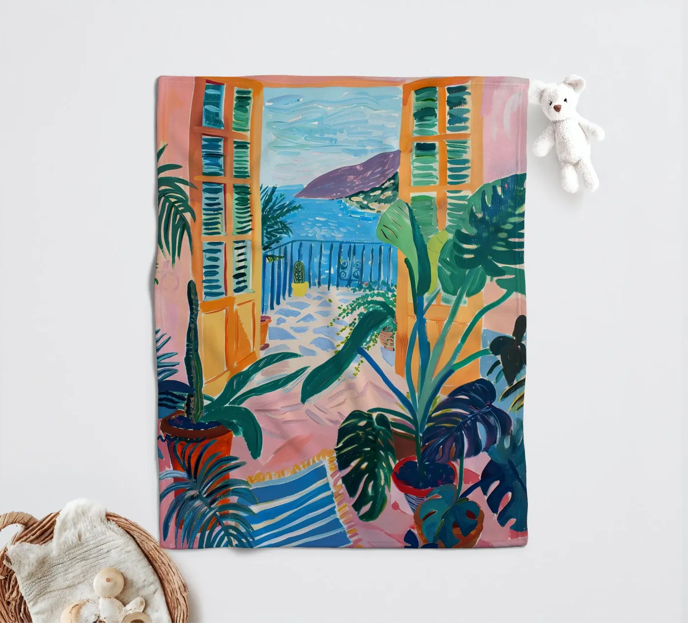 Open Window Monstera Fleecedecke von Euphoria Theresa