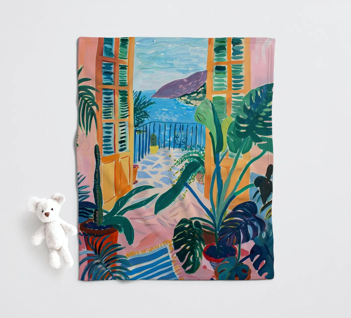 Open Window Monstera Fleecedecke von Euphoria Theresa
