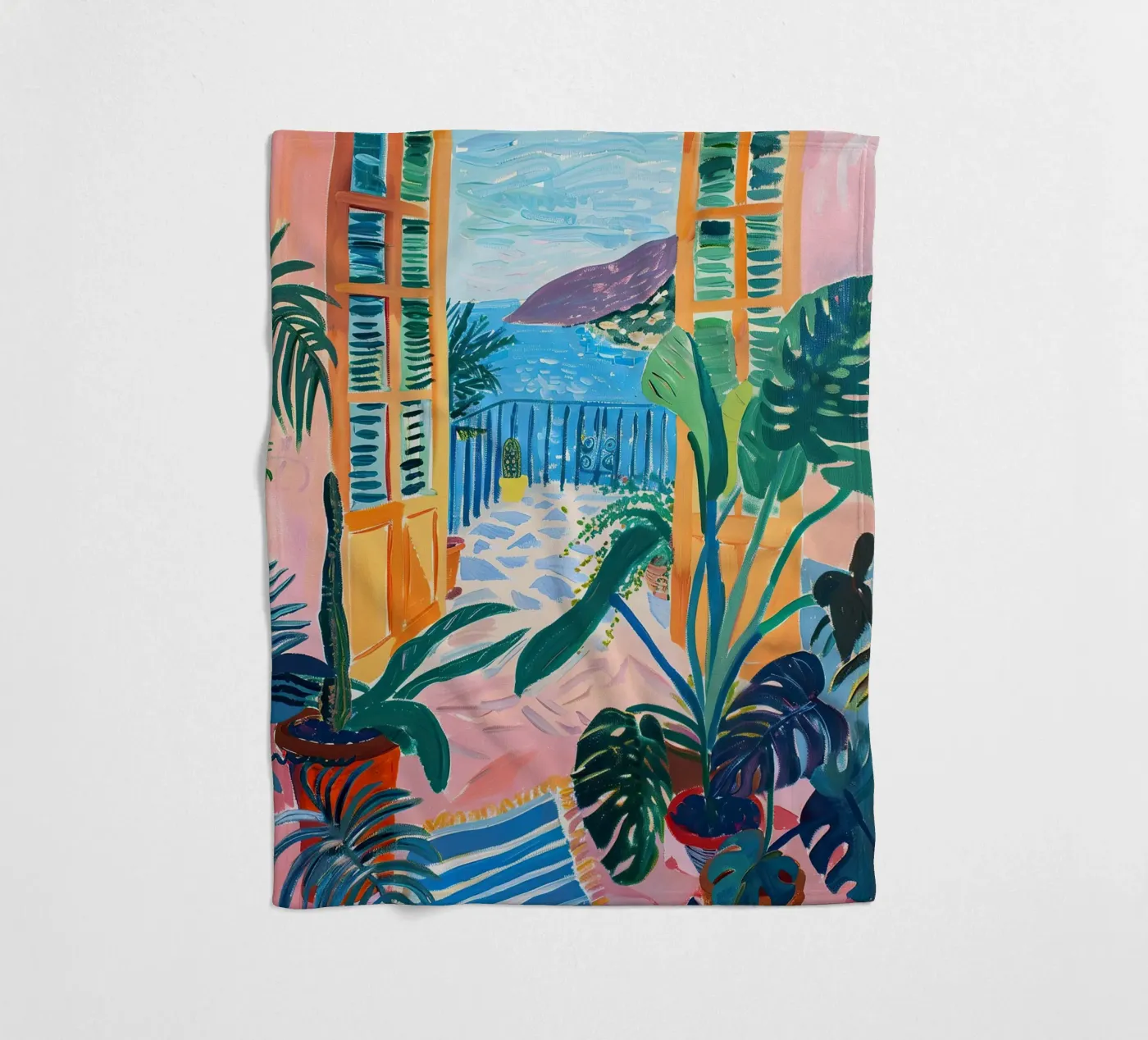 Open Window Monstera Fleecedecke von Euphoria Theresa