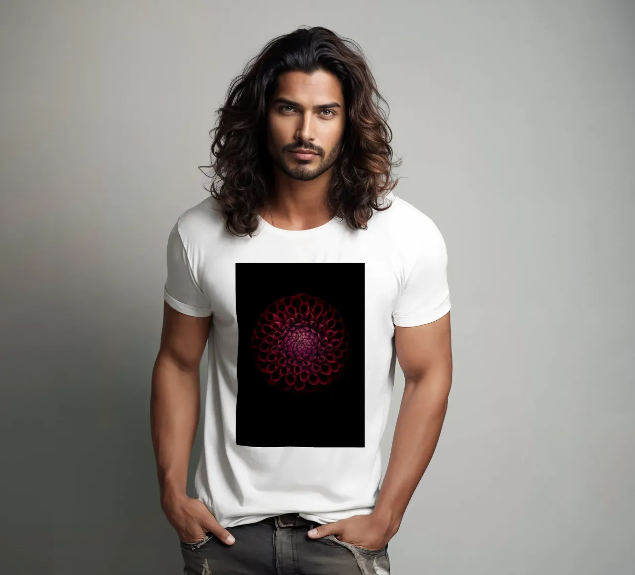 Dahlia rouge foncé velouté - Une déclaration d'élégance audacieuse t-shirt de Curious Collections by Marielle Leenders