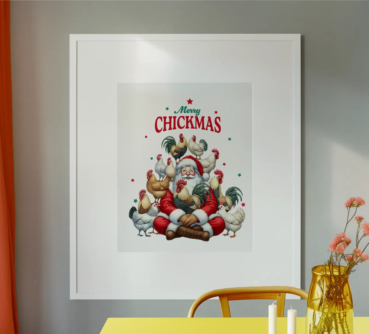 Merry Chickmas poster con telaio in legno da edsonramosart