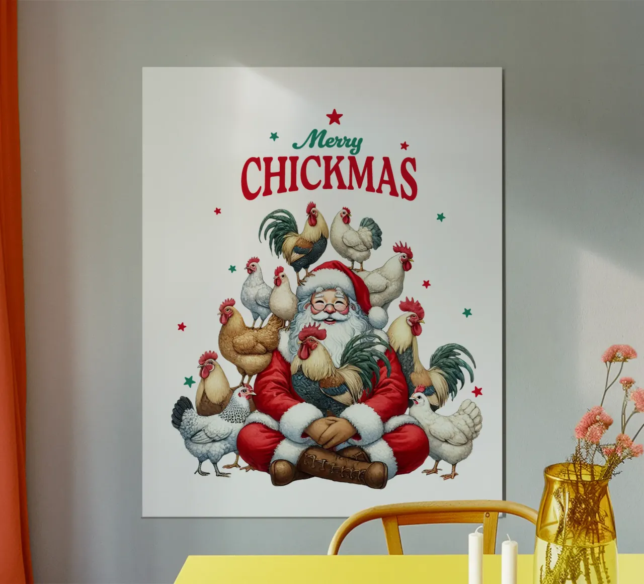 Merry Chickmas poster con telaio in legno da edsonramosart
