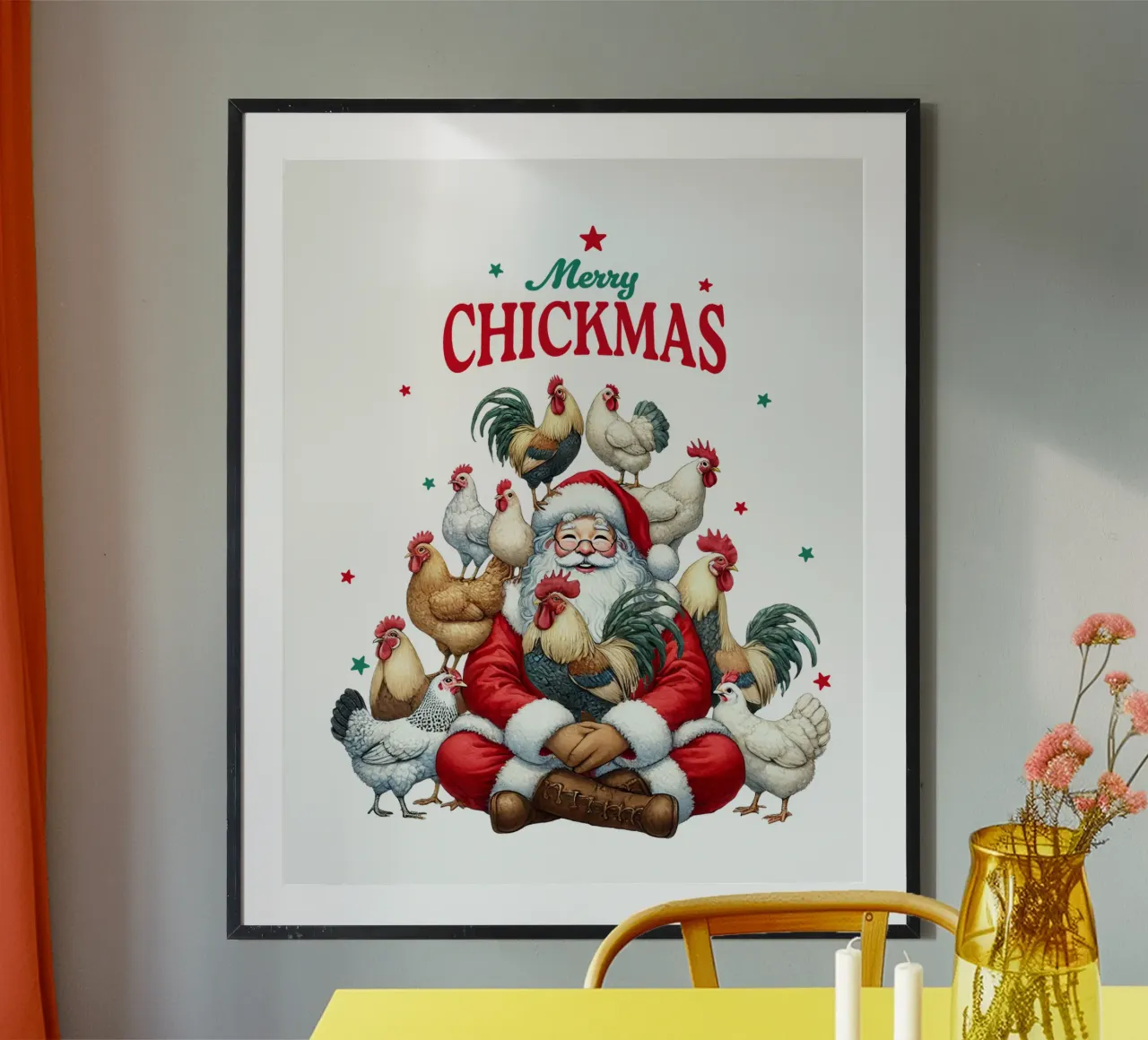 Merry Chickmas poster con telaio in legno da edsonramosart