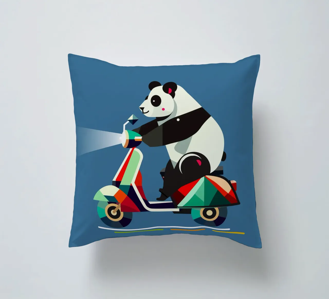Un panda più simpatico su uno scooter colorato cuscino da namosh