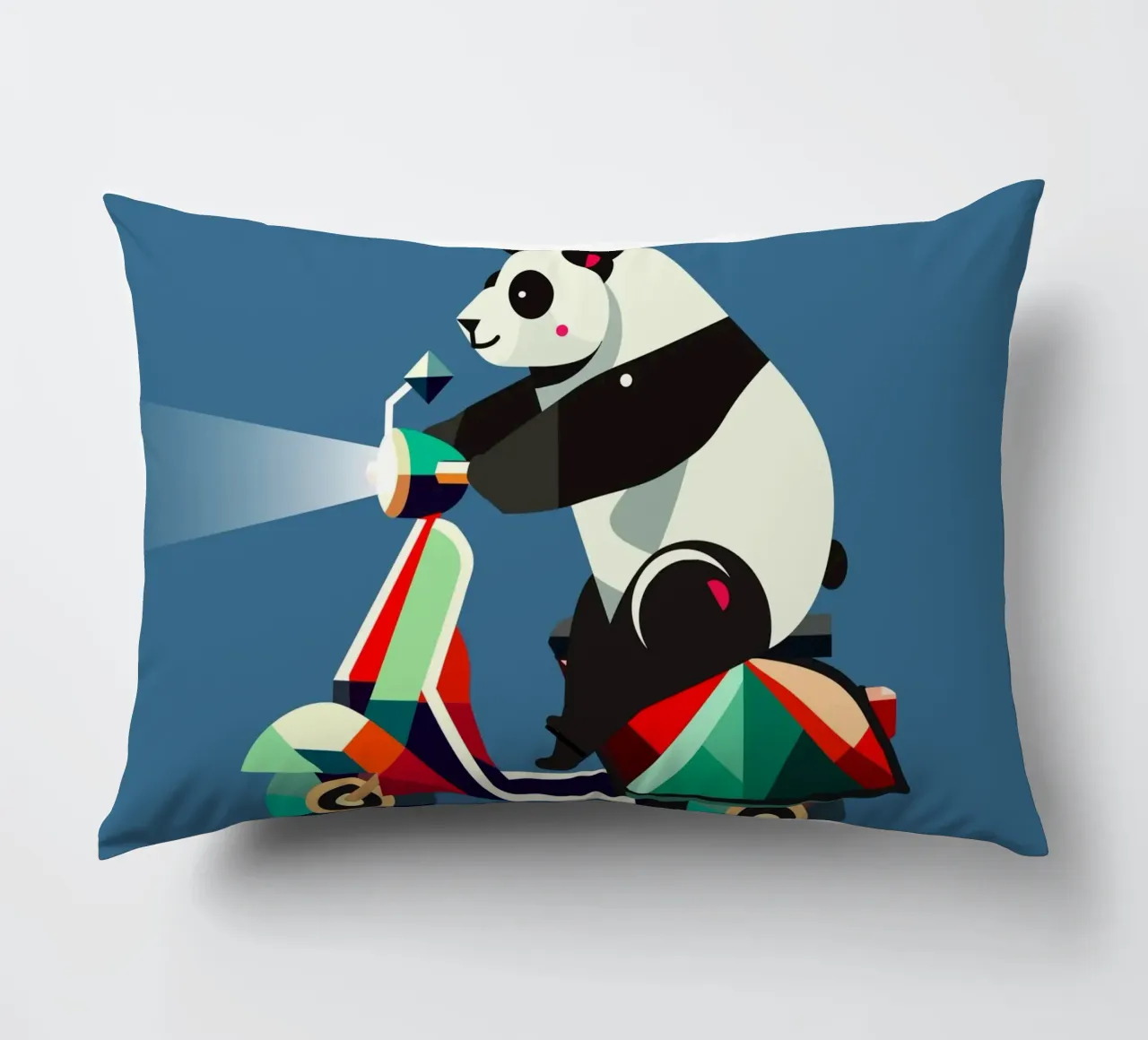 Un panda più simpatico su uno scooter colorato cuscino da namosh