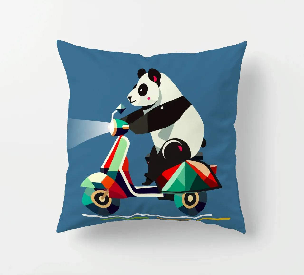 Un panda più simpatico su uno scooter colorato cuscino da namosh