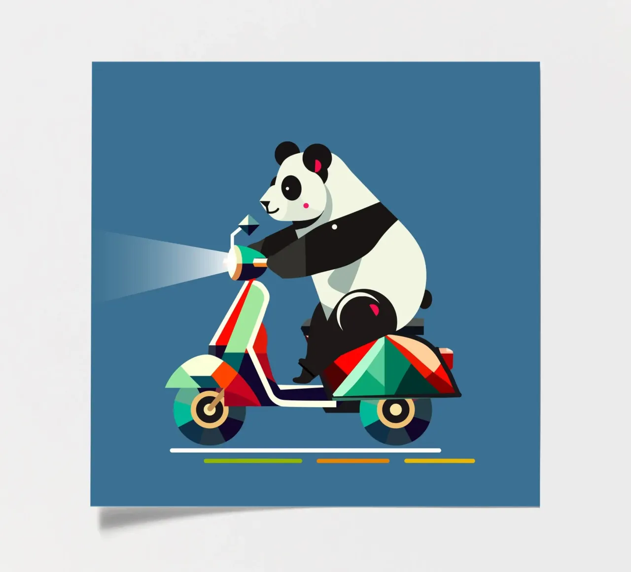 Un panda più simpatico su uno scooter colorato foglio adesivo da namosh