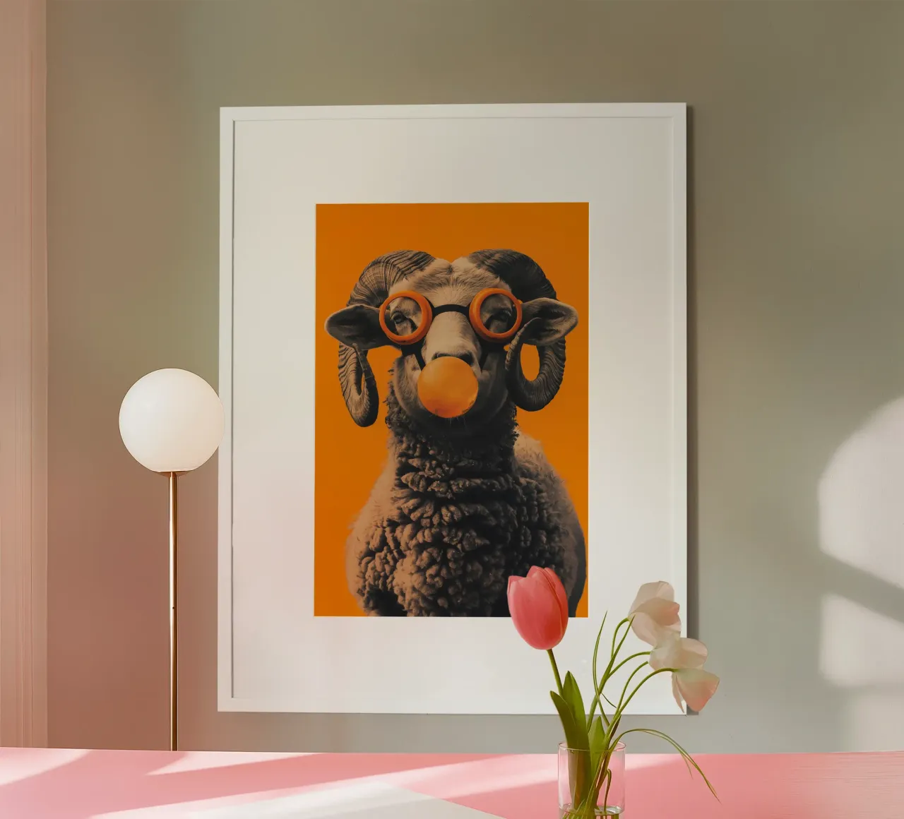The sheep is having fun | Orange Pop Art poster by Autofocus