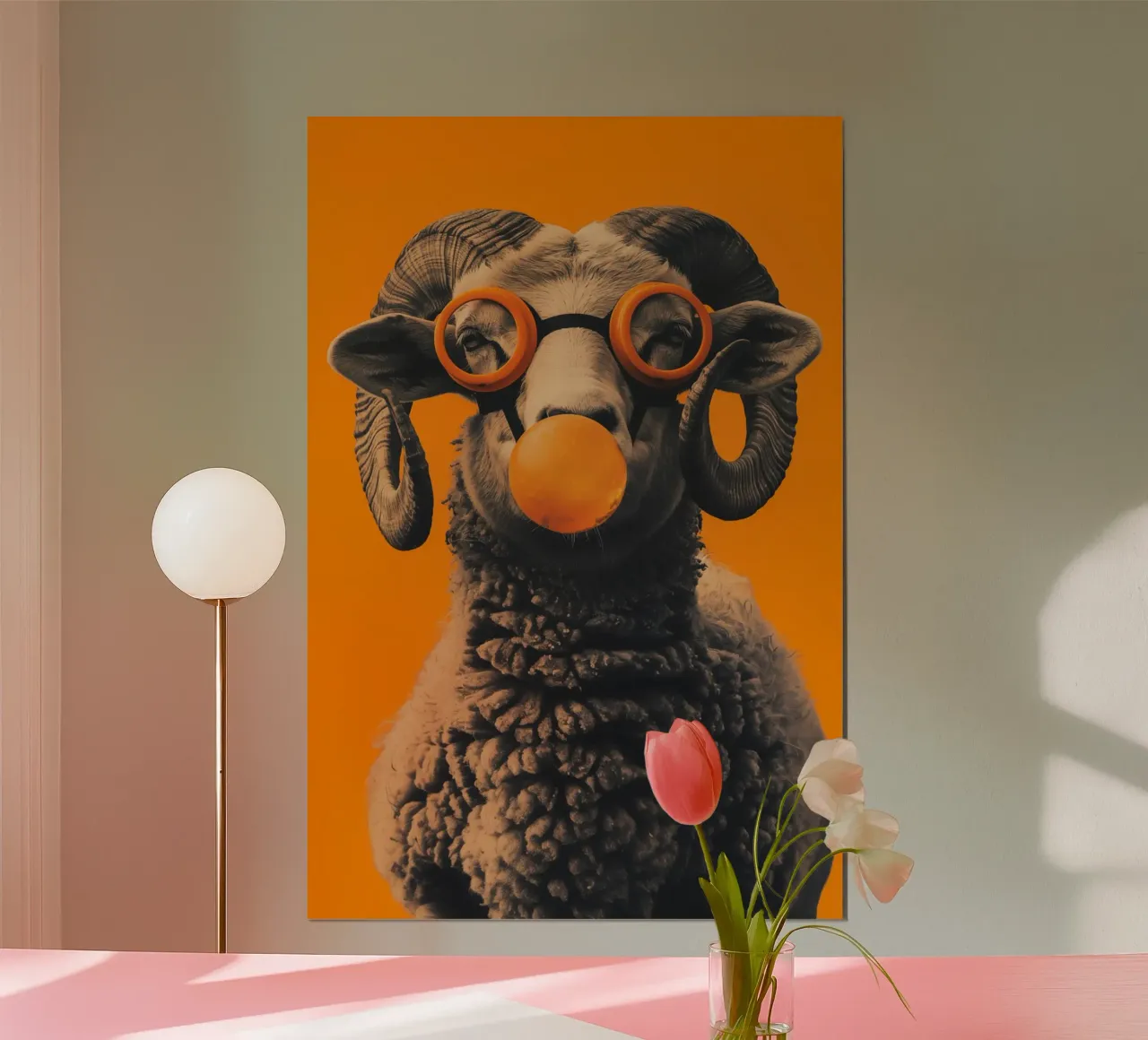 The sheep is having fun | Orange Pop Art poster by Autofocus