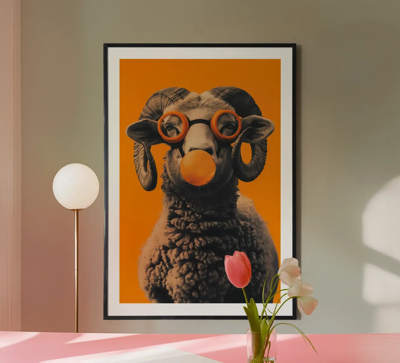 The sheep is having fun | Orange Pop Art poster by Autofocus