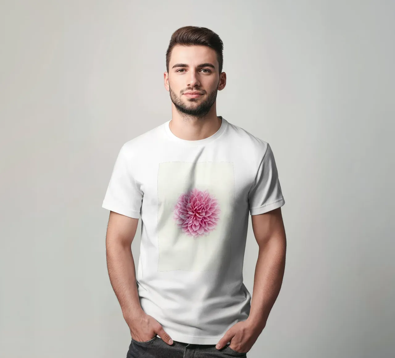 Grace and Tranquility in Bloom - Serene Pink Dahlia T-Shirt von Curious Collections by Marielle Leenders