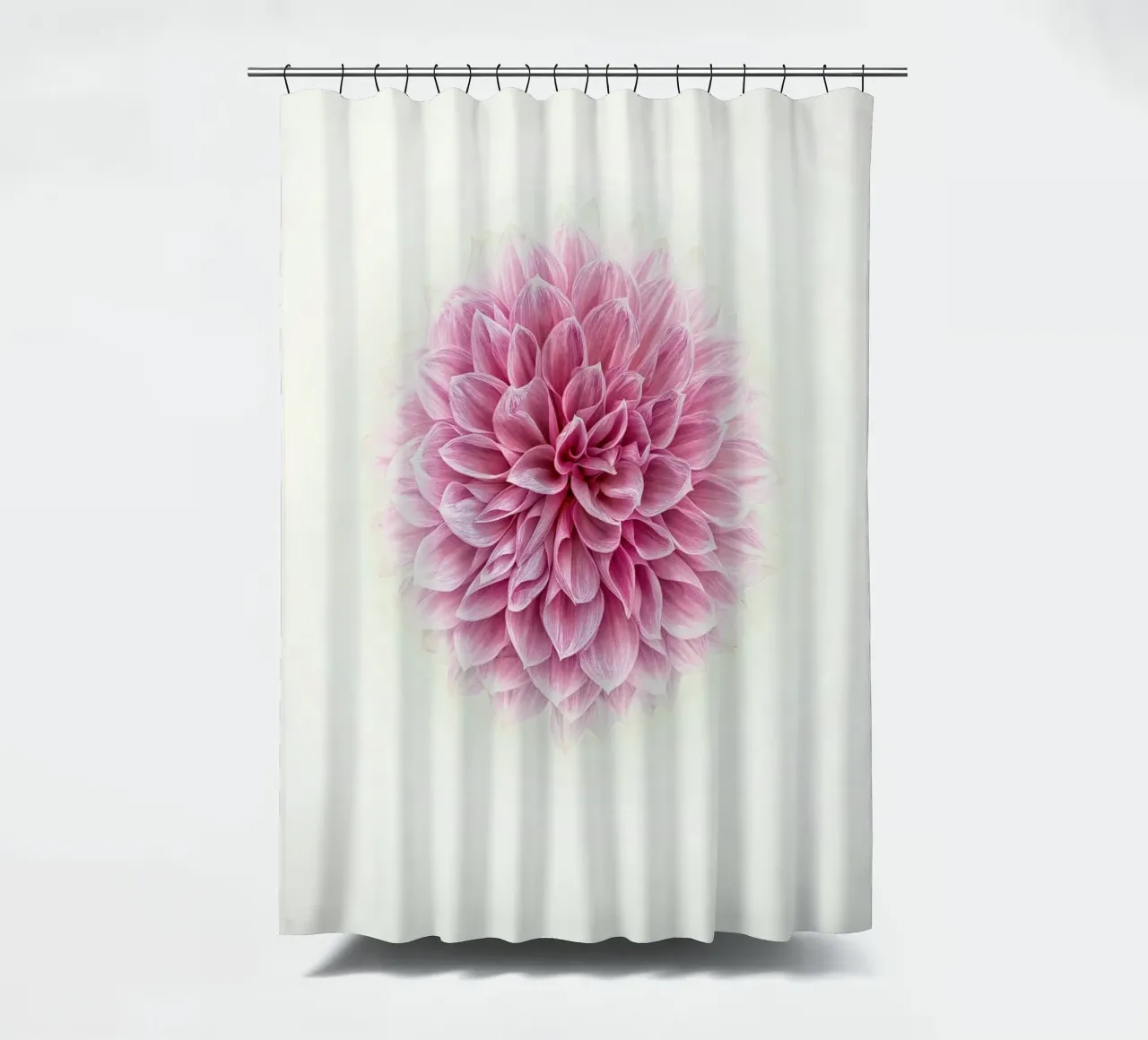 Grace and Tranquility in Bloom - Serene Pink Dahlia Duschvorhang von Curious Collections by Marielle Leenders
