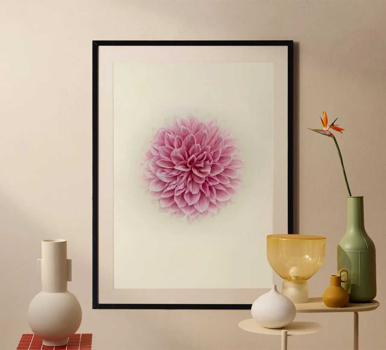 Grace and Tranquility in Bloom - Serene Pink Dahlia Hahnemühle von Curious Collections by Marielle Leenders