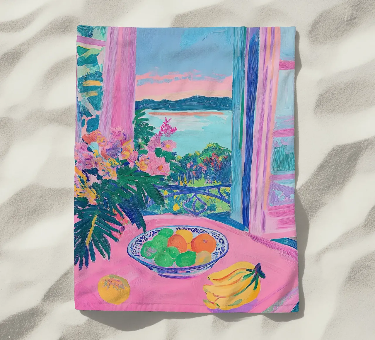 Open Window Pink beach towel by Euphoria Theresa