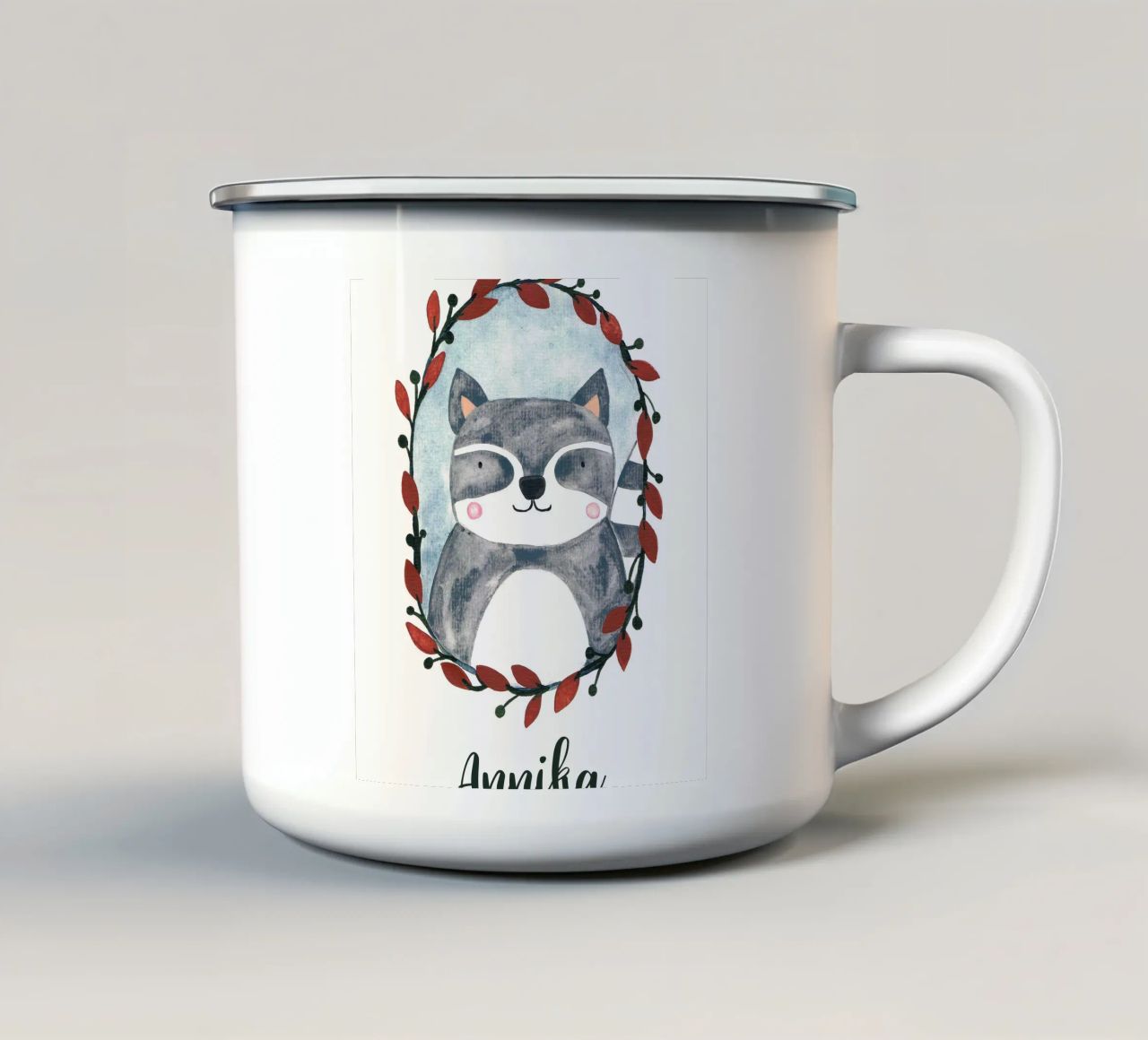 Kleiner Waschbär Portrait mit Name tazza in smalto da BAINAI KIDS