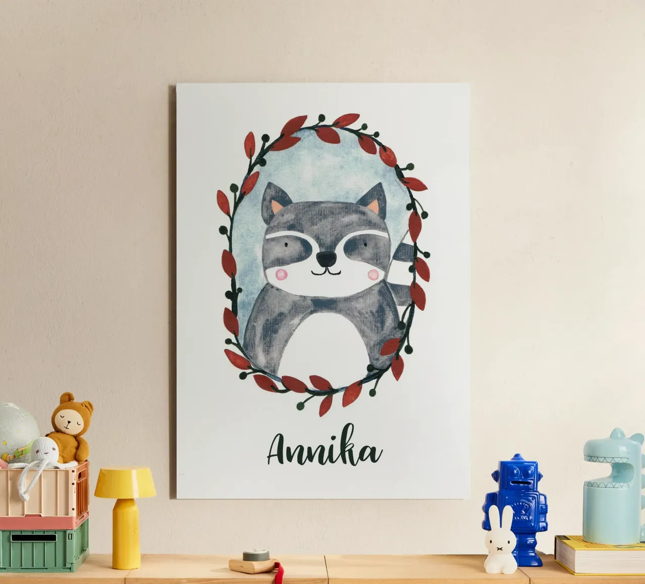 Kleiner Waschbär Portrait mit Name alluminio dibond da BAINAI KIDS