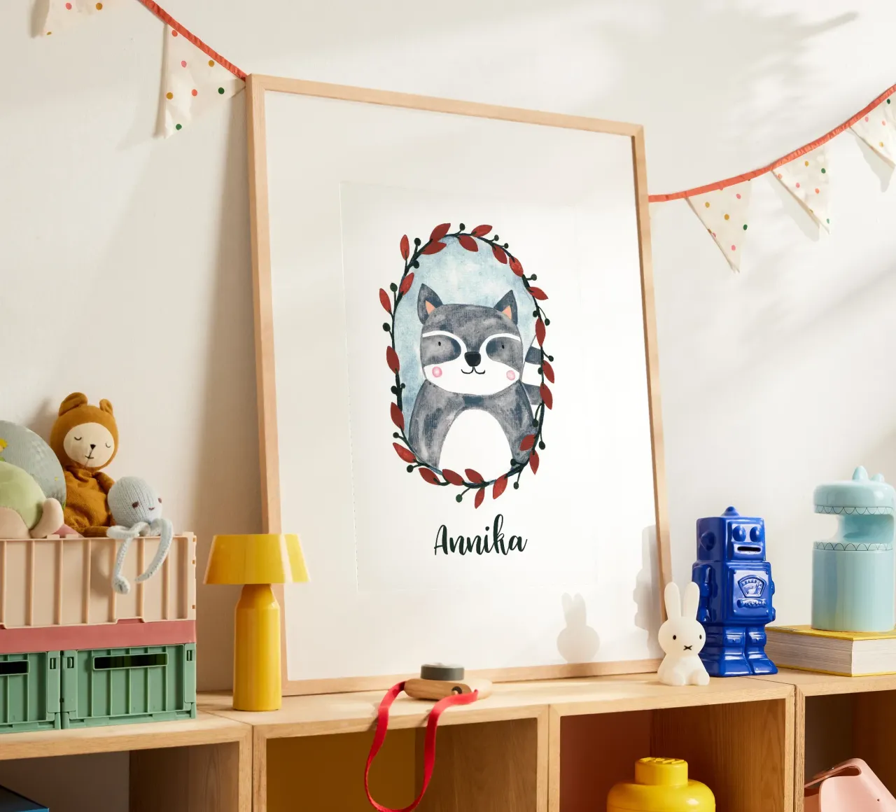 Kleiner Waschbär Portrait mit Name carta hahnemühle da BAINAI KIDS