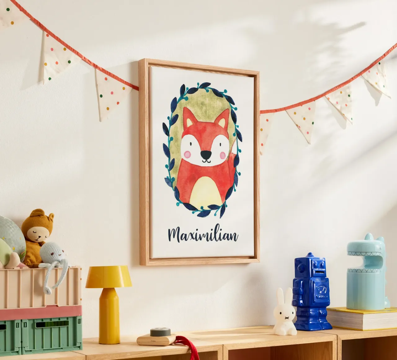 Kleiner Fuchs Portrait mit Name canvas van BAINAI KIDS