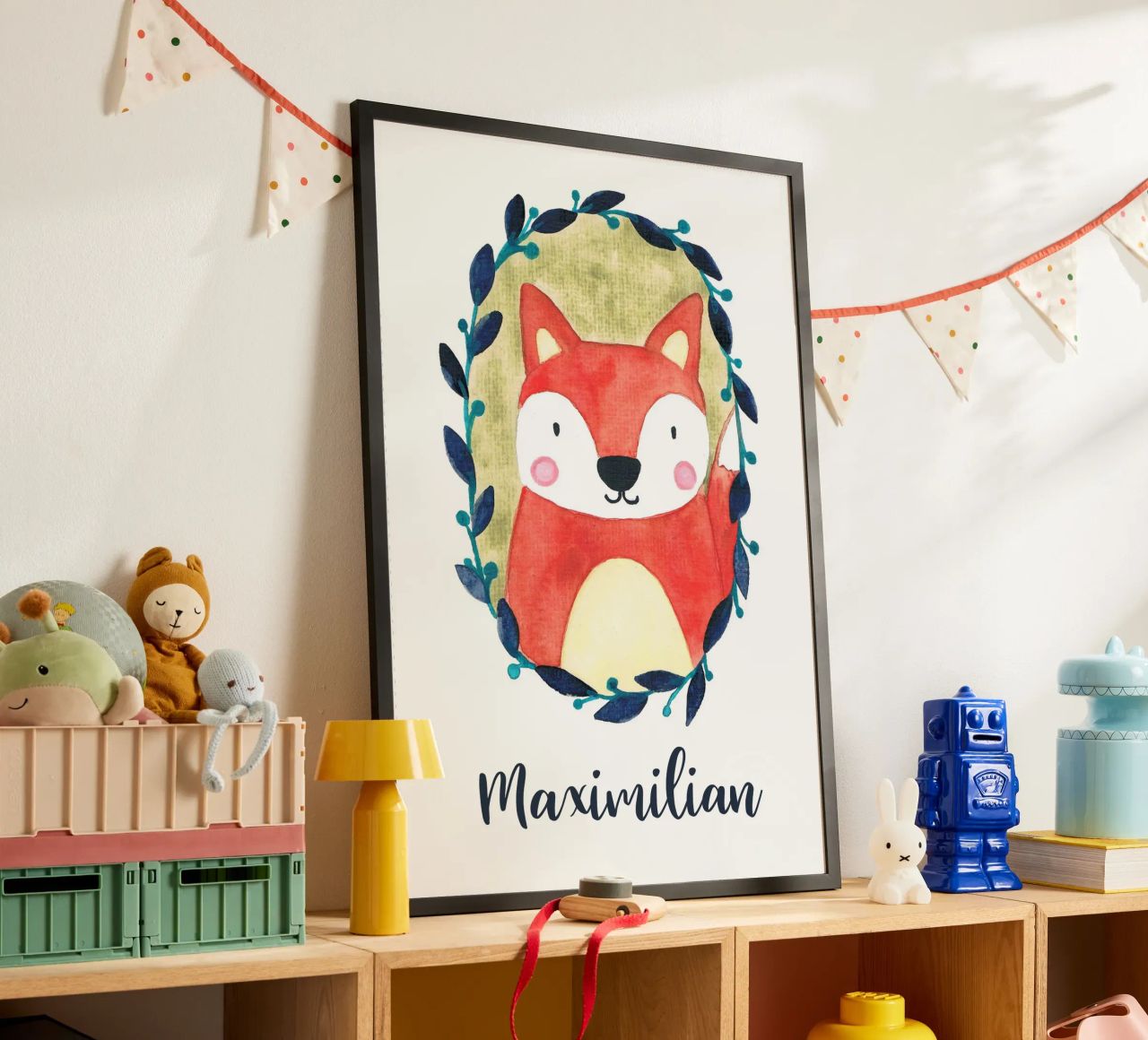 Kleiner Fuchs Portrait mit Name Poster von BAINAI KIDS