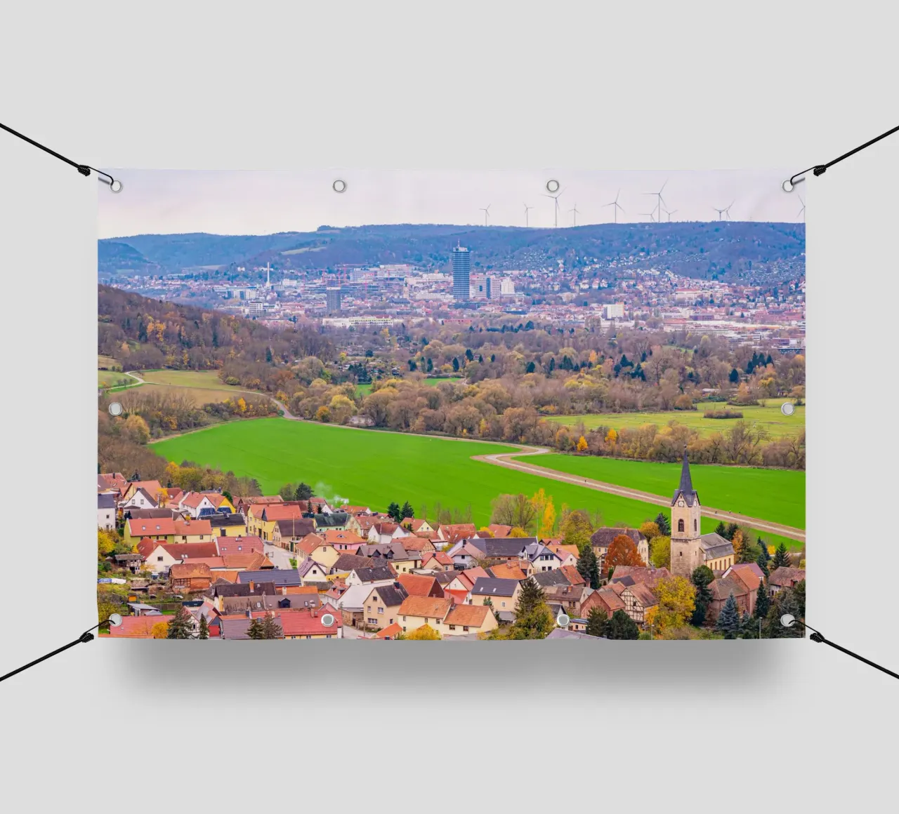 Blick über das Dorf Kunitz bis nach Jena telo in pvc da Marcus Beckert | Fotografie