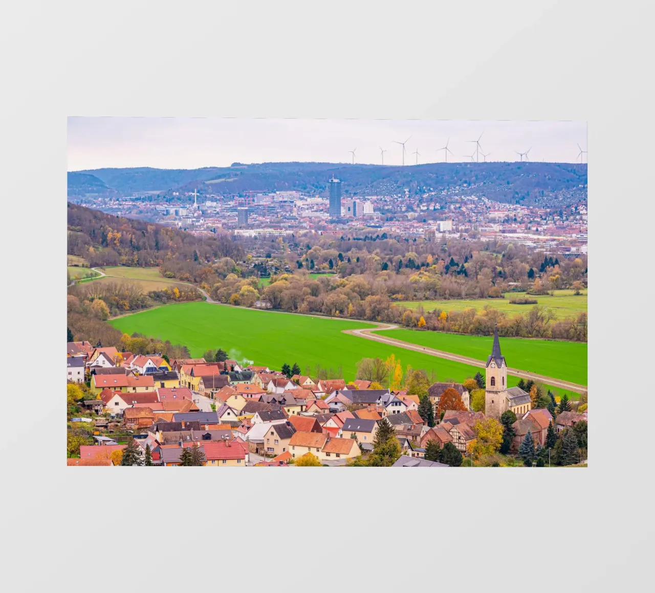 Blick über das Dorf Kunitz bis nach Jena telo in pvc da Marcus Beckert | Fotografie