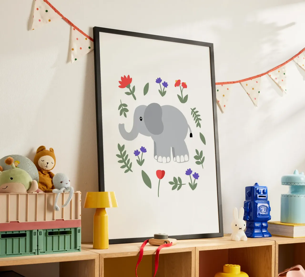 Kleiner Elefant poster con telaio in legno da BAINAI KIDS