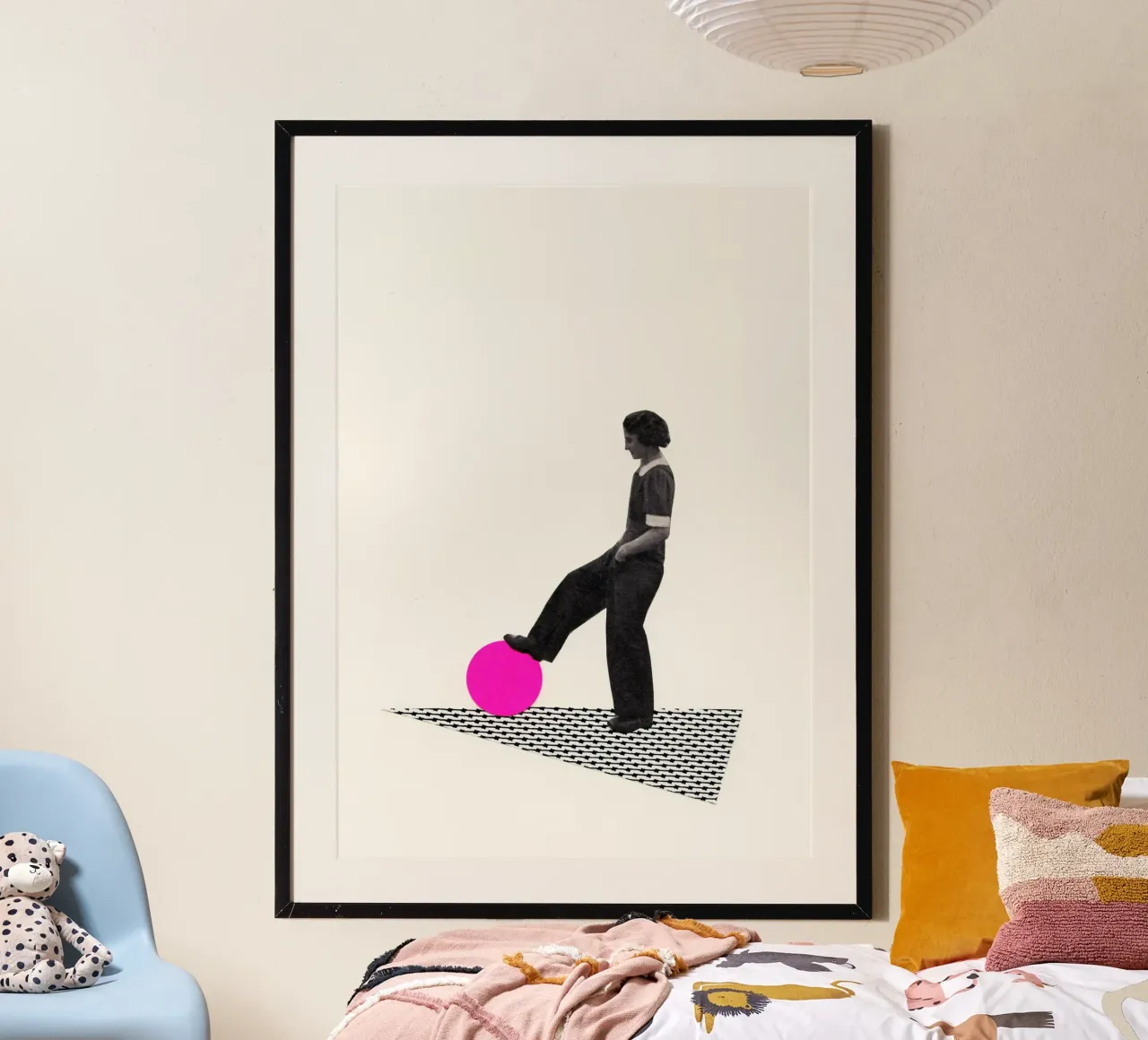 Controllo della palla poster con telaio in legno da Cassia Beck Collage