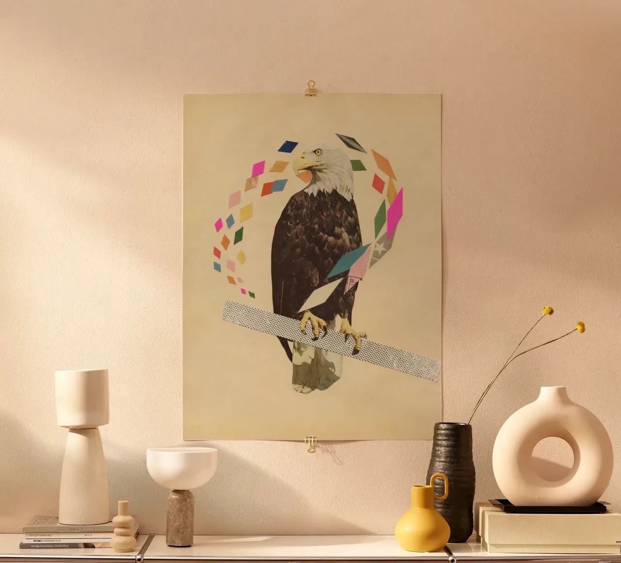L'aquila è atterrata poster con telaio in legno da Cassia Beck Collage