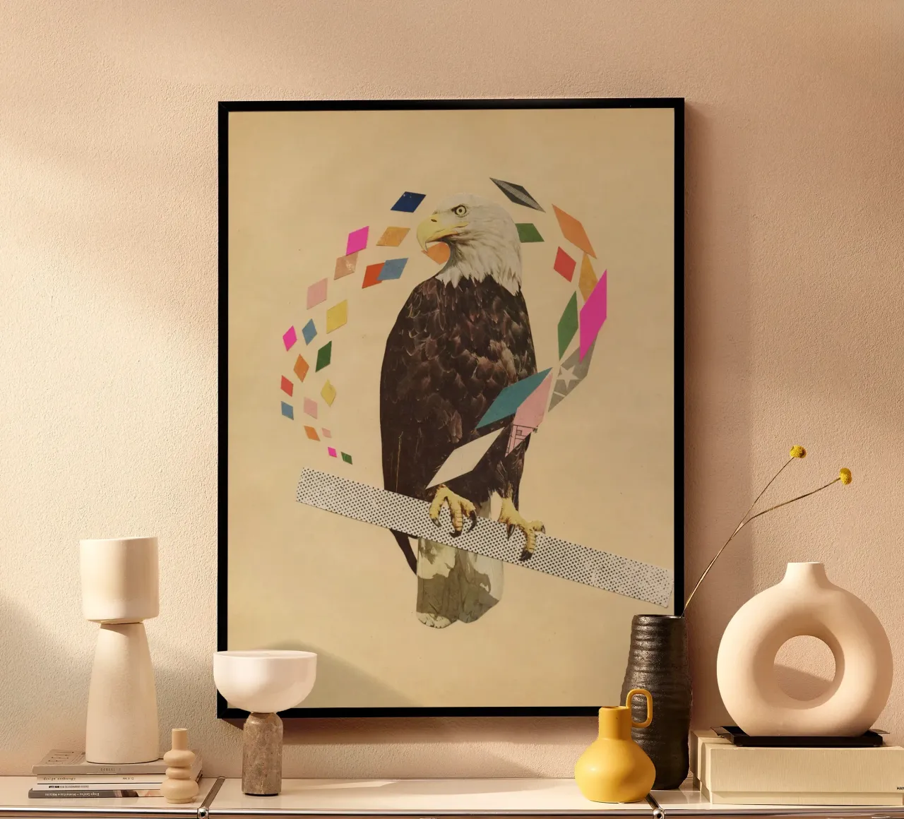 L'aquila è atterrata poster con telaio in legno da Cassia Beck Collage