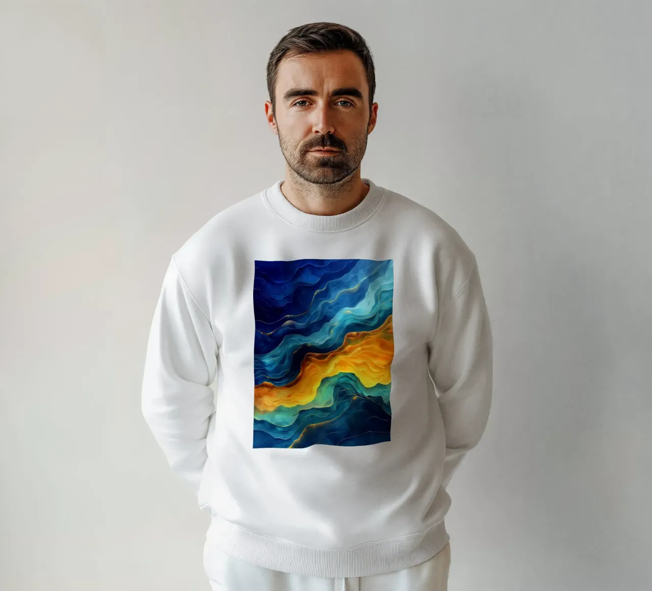 Blue abstraction waves art sweatshirt by Justyna Jaszke JBJart