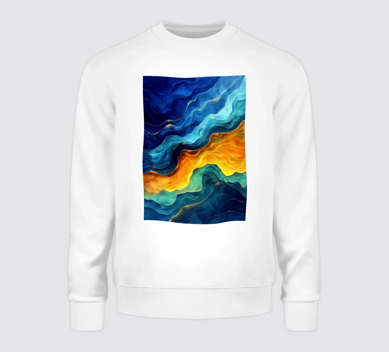 Blue abstraction waves art sweatshirt by Justyna Jaszke JBJart