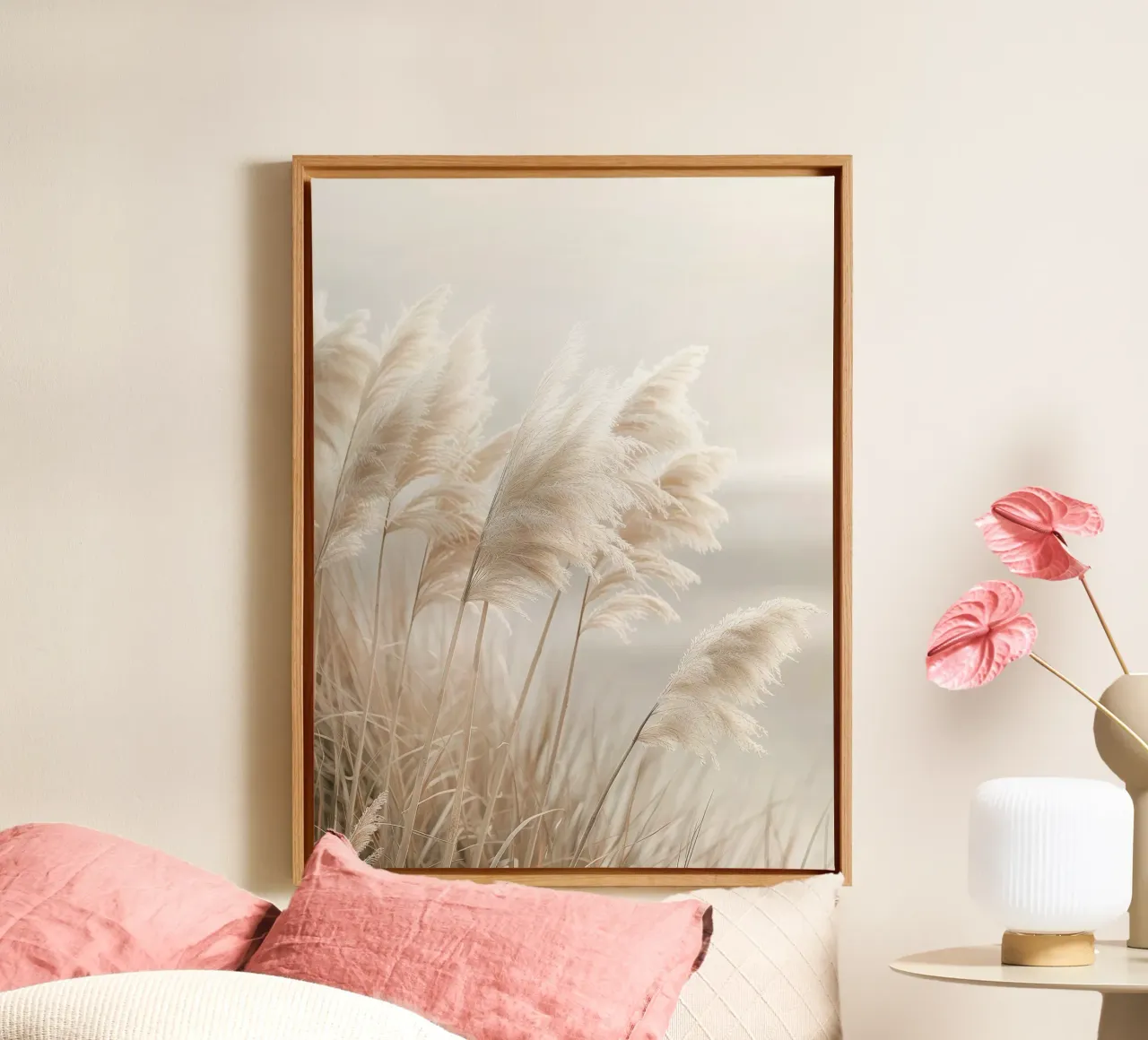 Poetry by the sea - Picturesque pampas grass canvas with Floater frame by Melanie Viola
