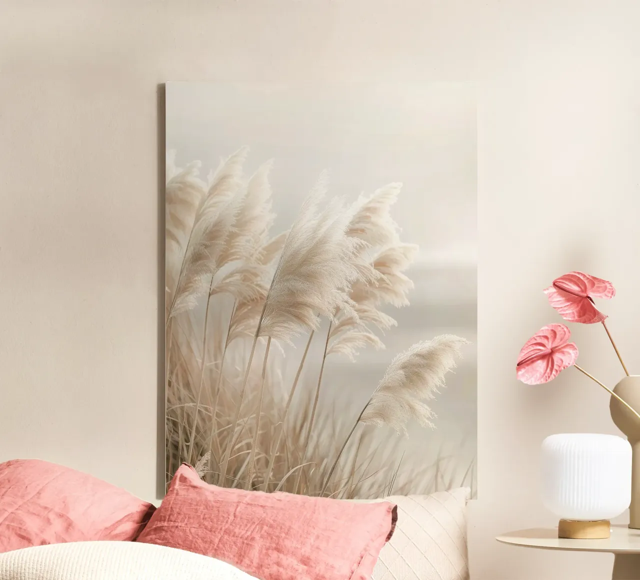 Poetry by the sea - Picturesque pampas grass canvas with Floater frame by Melanie Viola