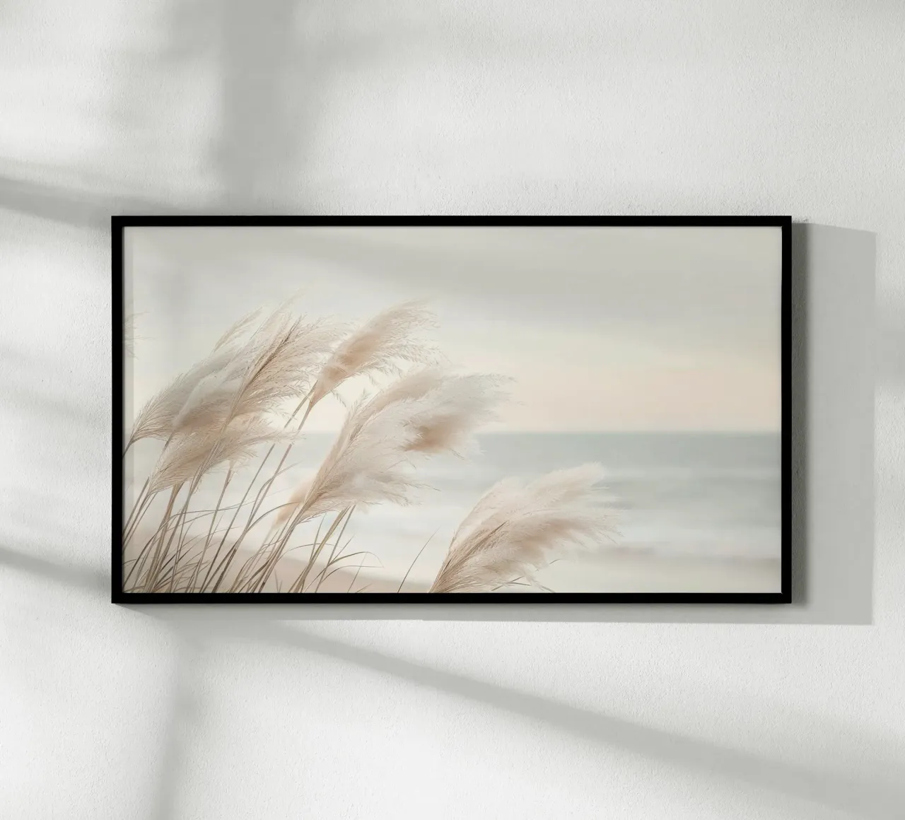 Poesia in riva al mare - L'umore serale dell'erba della pampa poster con telaio in legno da Melanie Viola