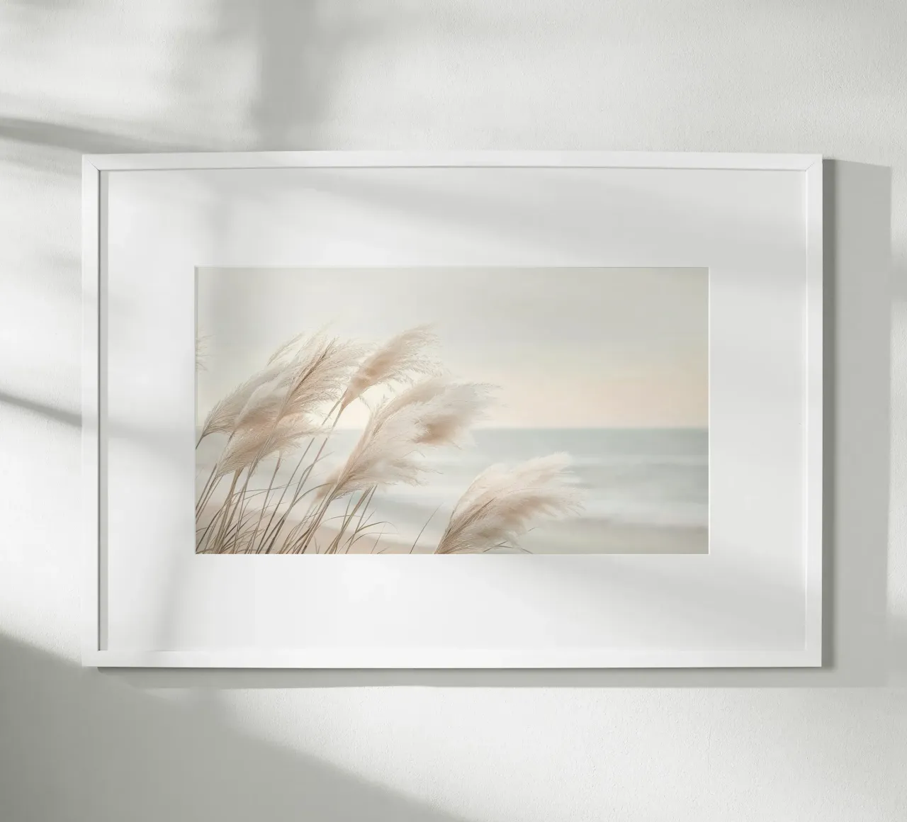 Poesia in riva al mare - L'umore serale dell'erba della pampa poster con telaio in legno da Melanie Viola