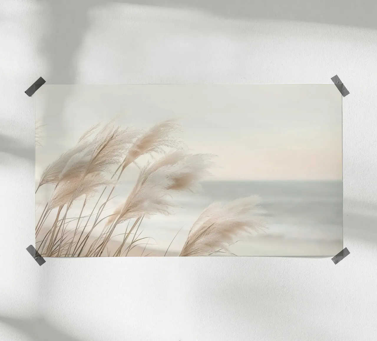 Poesia in riva al mare - L'umore serale dell'erba della pampa poster con telaio in legno da Melanie Viola