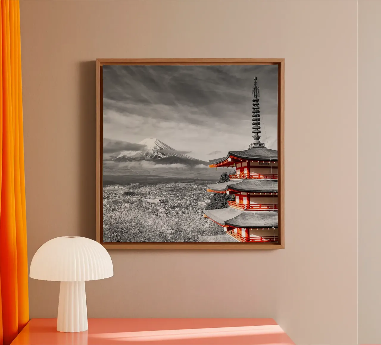 Beautiful view of Mount Fuji with Chureito Pagoda | colourkey canvas with Floater frame by Melanie Viola