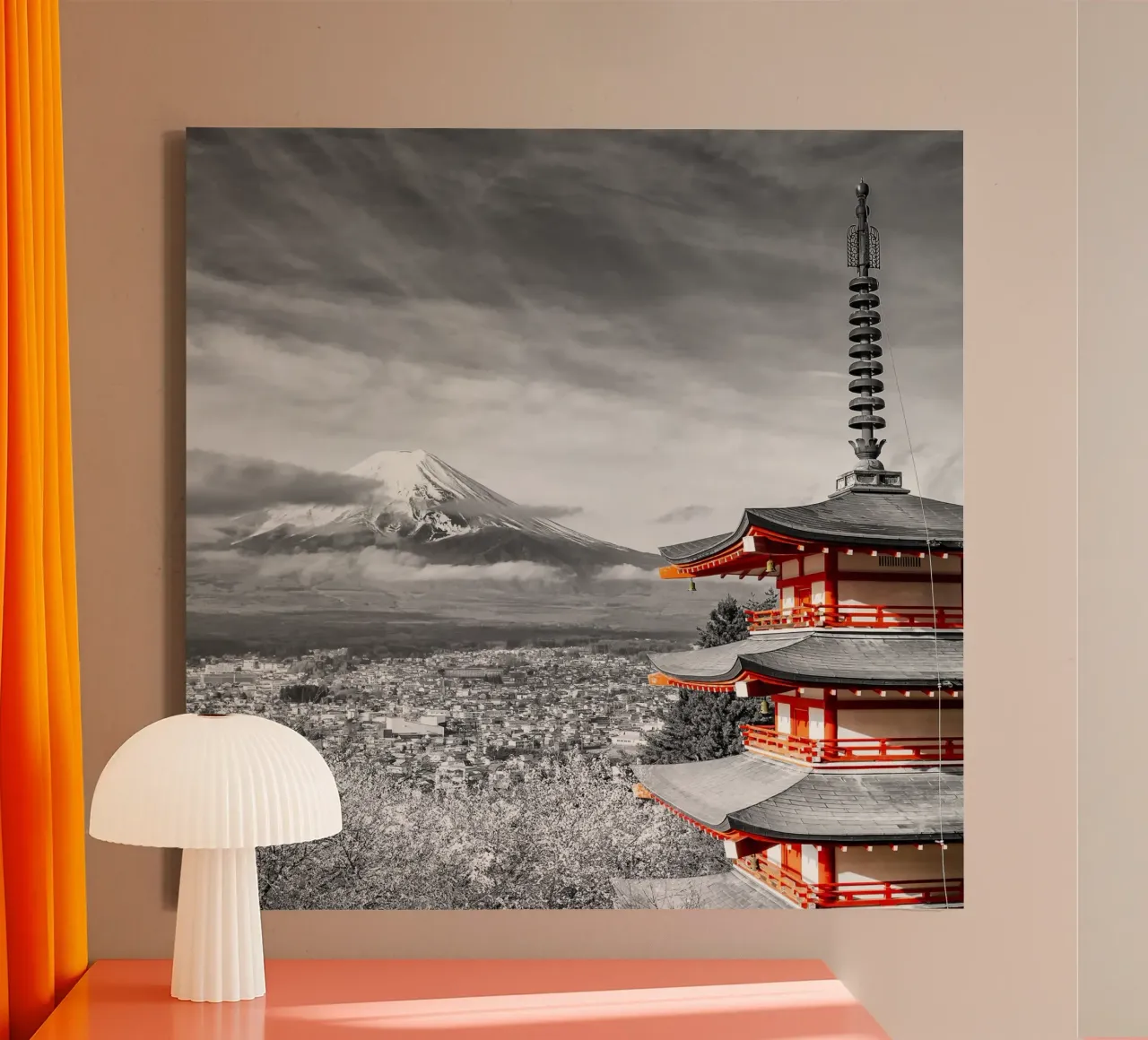 Beautiful view of Mount Fuji with Chureito Pagoda | colourkey canvas with Floater frame by Melanie Viola