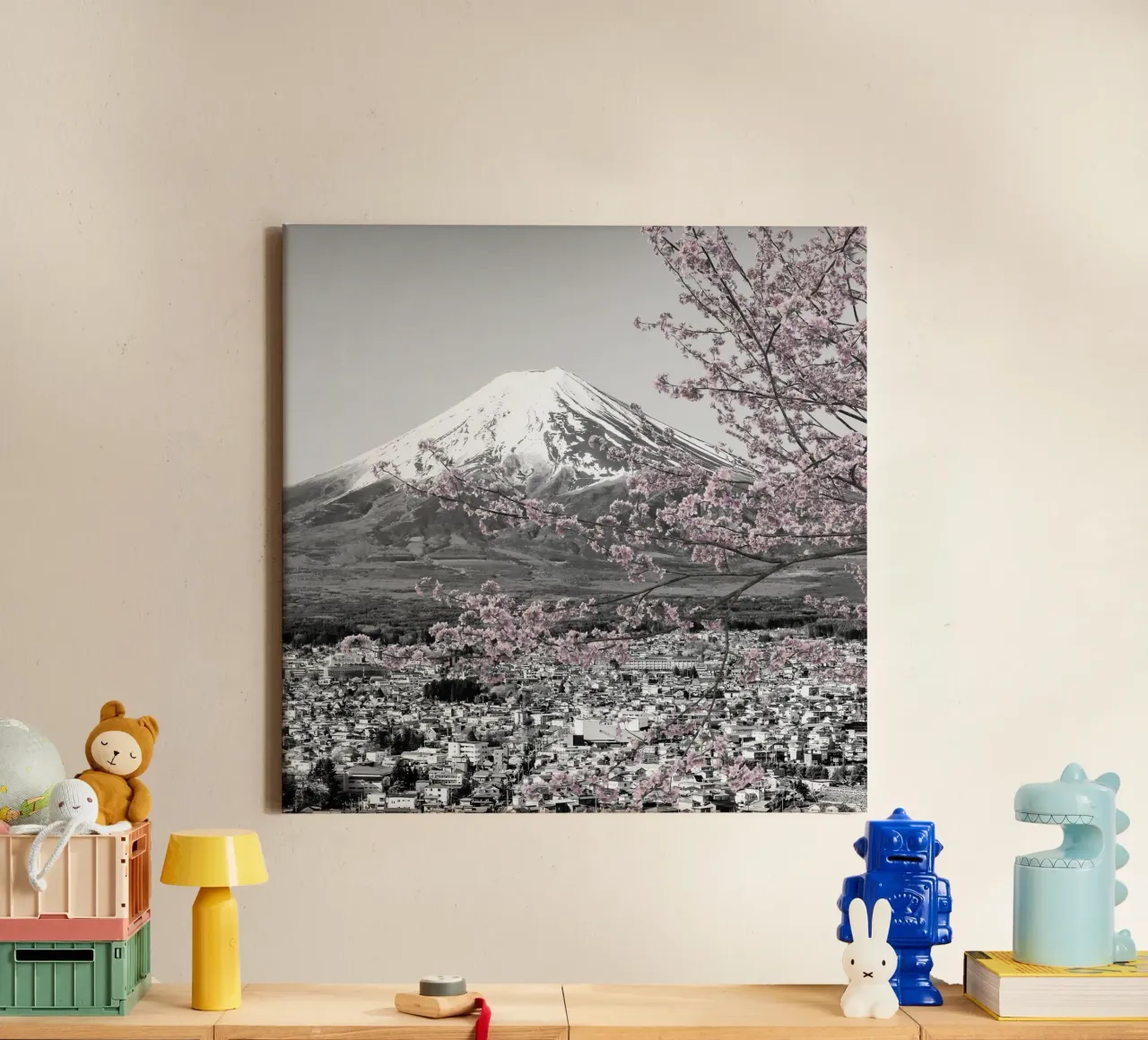 Enchanting view of Fuji during the cherry blossom | colourkey canvas with Floater frame by Melanie Viola