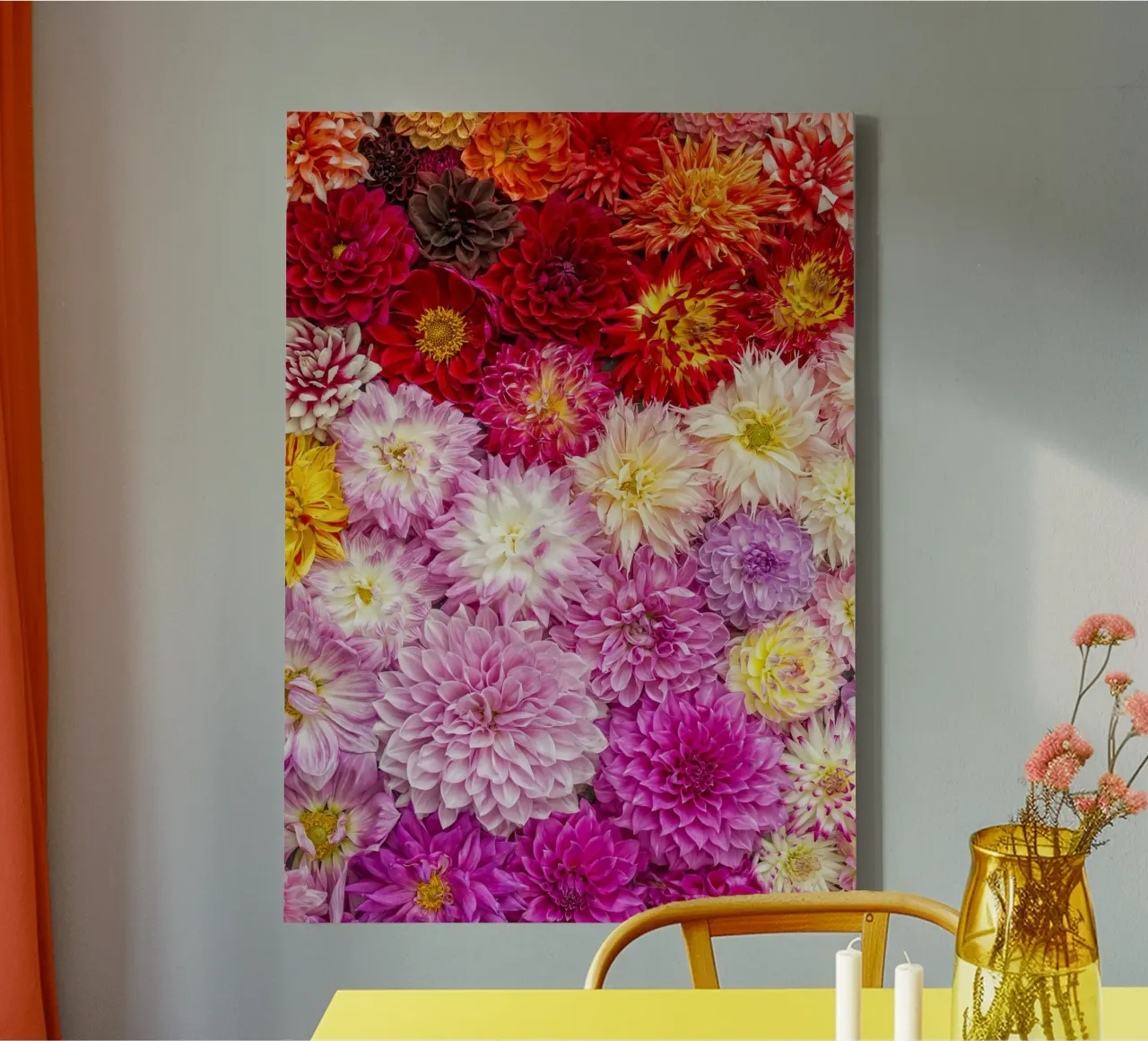 A Symphony of Elegance and Color - Beautiful Dahlias canvas with Floater frame by Curious Collections by Marielle Leenders