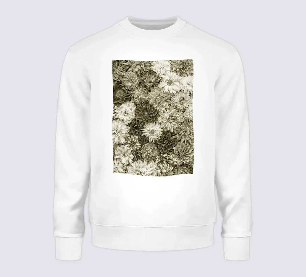 A Symphony of Elegance - Beautiful Dahlias in greytones sweatshirt by Curious Collections by Marielle Leenders